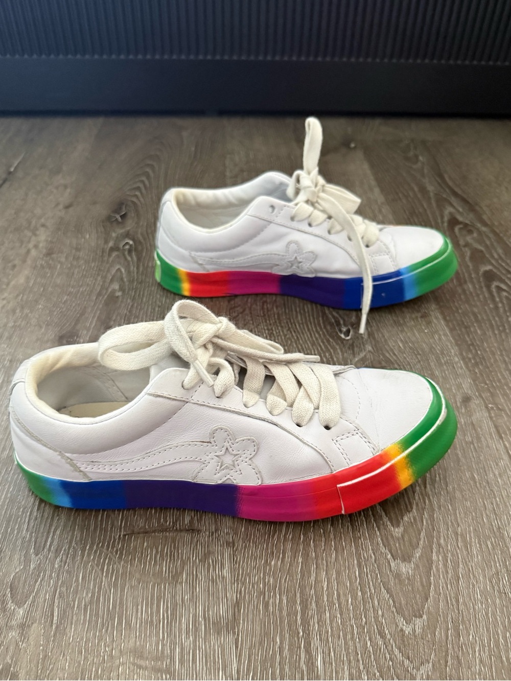 Converse x Golf le Fleur White Sneakers with Rainbow Sole | Size 7